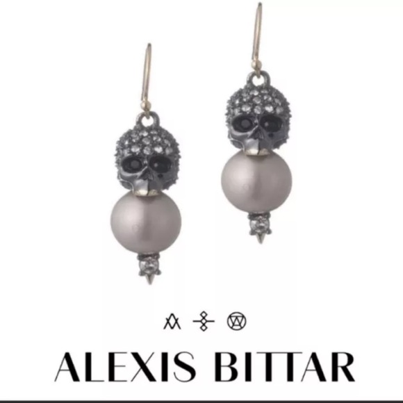 Alexis Bittar Vanitas skull faux pearl drop earrings - Picture 1 of 2